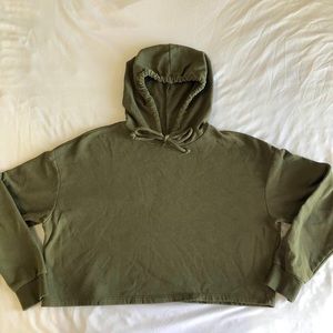 Olive Green Crop Top Hoodie